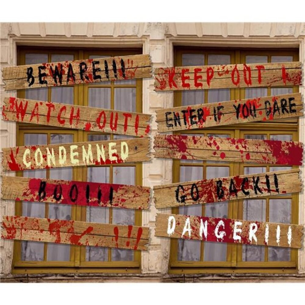 10pcs 39"x4.7" Halloween Haunted Window Boards, Beware Signs Window Warning